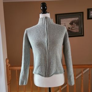 L. L. Bean sweater full zip knit green sweater lambs wool rabbit hair blend XS